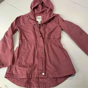 Birch and‎ stone denim pink military jacket zip up hooded girls 8 cotton